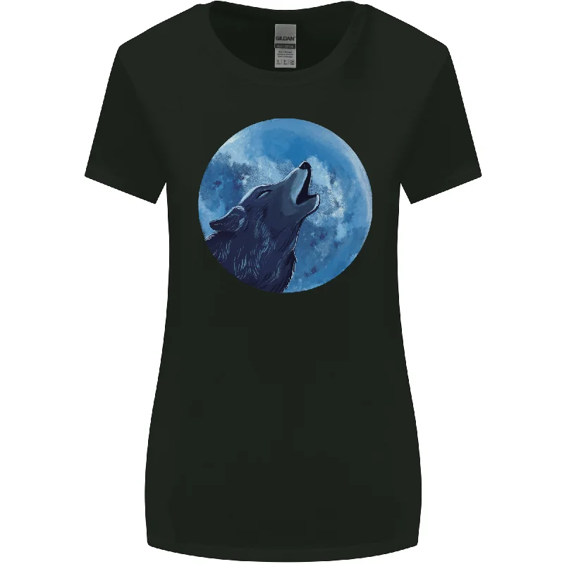 A Howling Wolf Full Moon Werewolves Womens Wider Cut T-Shirt Silk Blend Satin Velvet