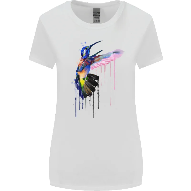 A Hummingbird Watercolour Bird Womens Wider Cut T-Shirt Chenille Fabric Brocade Fabric Lace Fabric