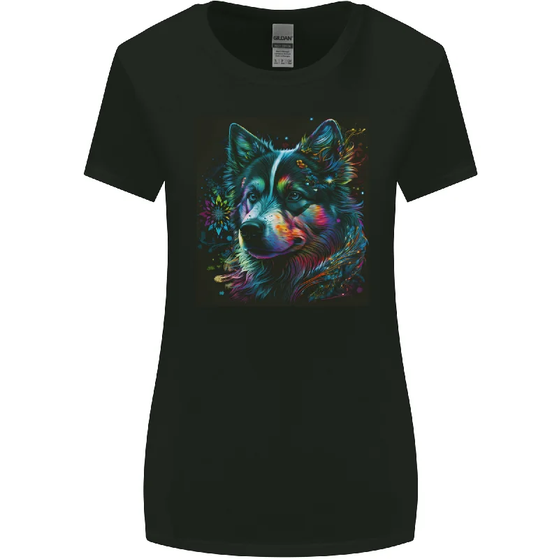 A Husky Dog Womens Wider Cut T-Shirt Iron Safe Non-Iron Wrinkle Free