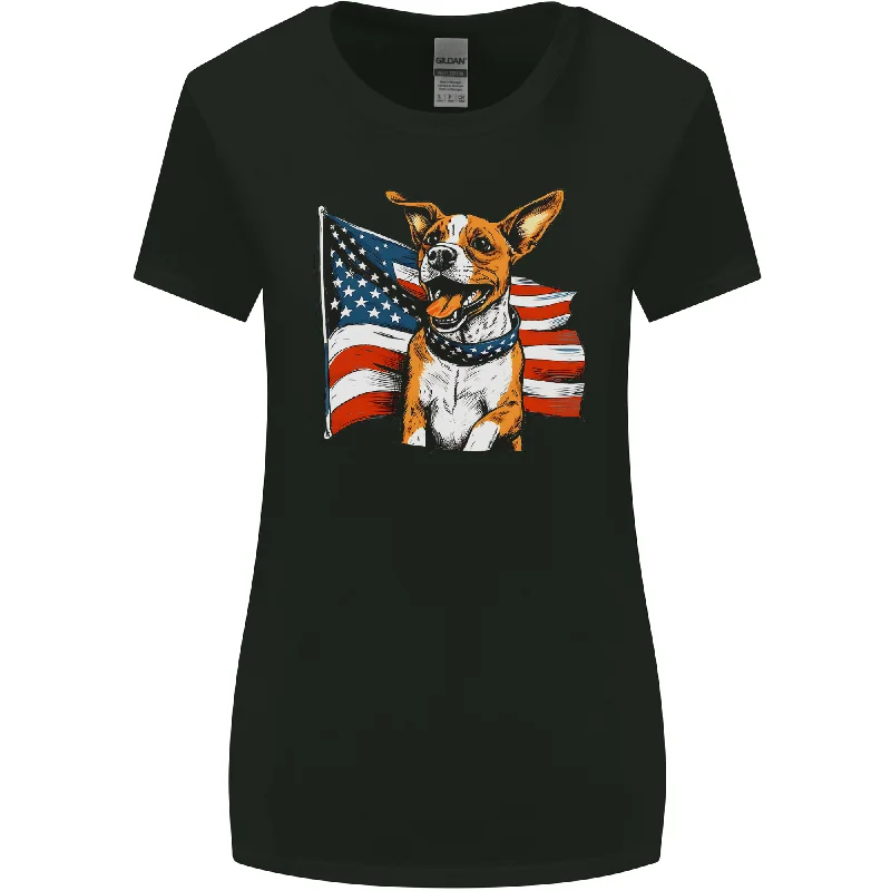 A Jack Russell With USA Flag America Dog Womens Wider Cut T-Shirt Fleece Fabric Down Fabric Feather Fabric