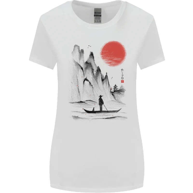 A Japanese Boat at Sunset Womens Wider Cut T-Shirt Mesh Blend Leather Blend Suede Blend