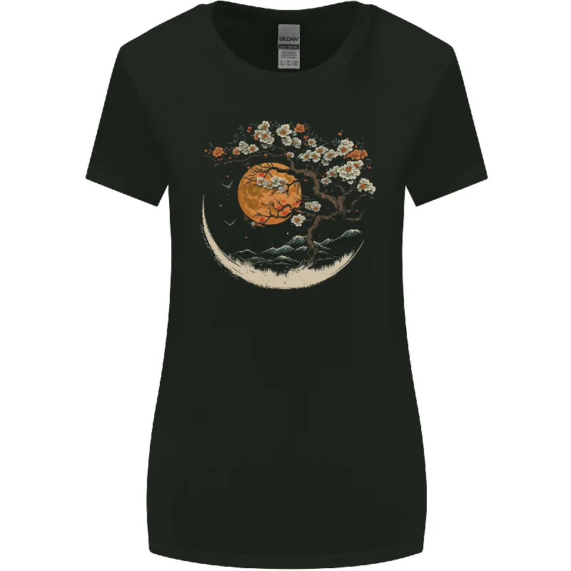 A Japanese Syle Tree on a Moon Fantasy Womens Wider Cut T-Shirt Boxy Fit Fitted Loose