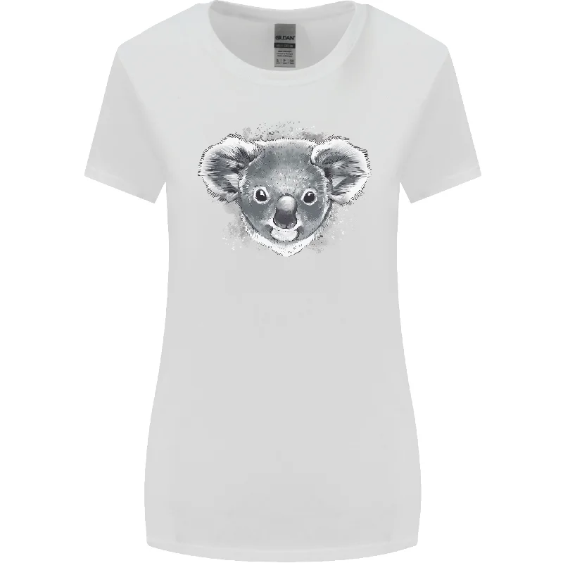 A Koala Bear Head Womens Wider Cut T-Shirt Beaded Sequined Faux Fur