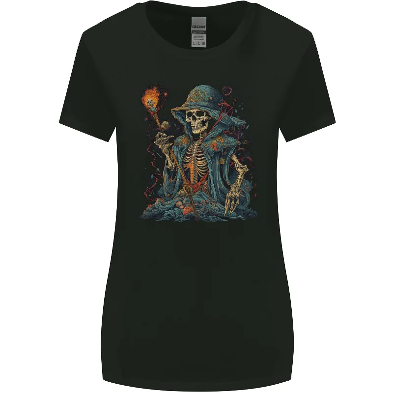 A Living Dead Wizard Skull Sorcerer Womens Wider Cut T-Shirt Hooded Caped Shawl Collar