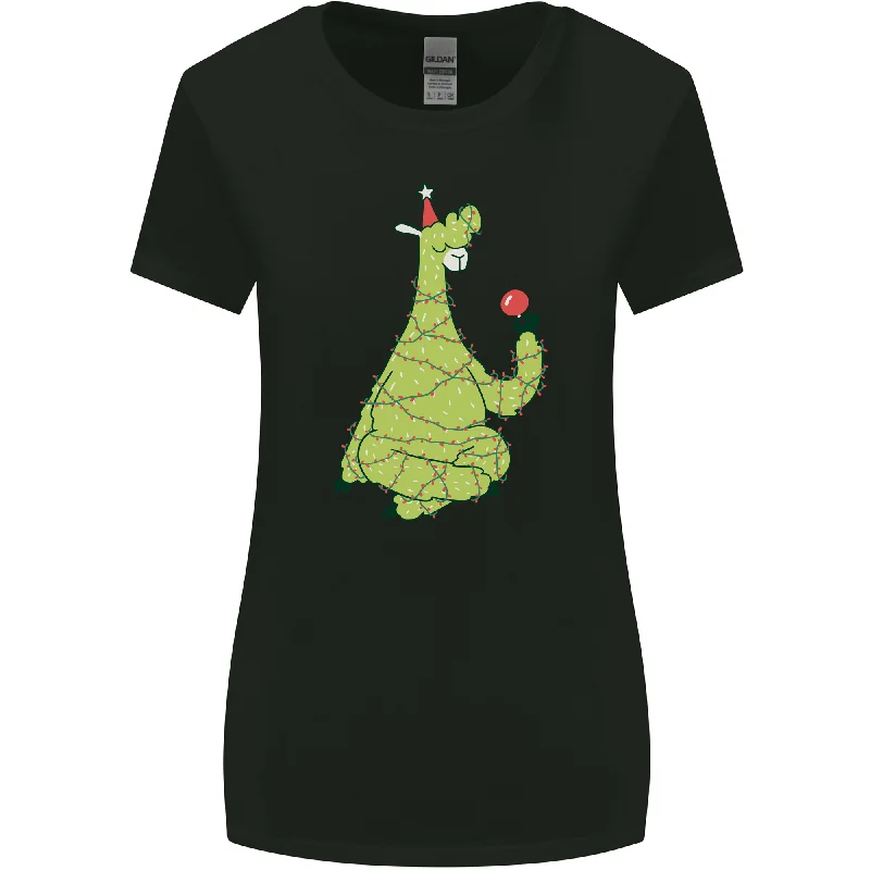 A Llama Wearing a Christmas Hat Xmas Womens Wider Cut T-Shirt Anti-Pilling Machine Wash Handmade