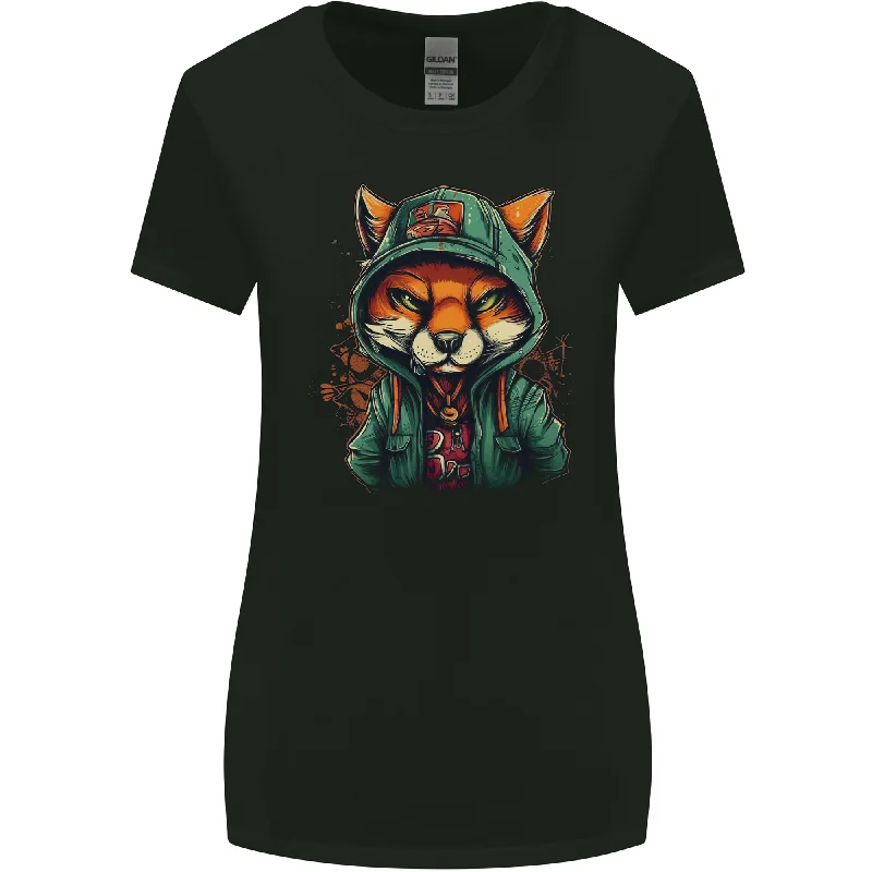 A Mischievous Fox Womens Wider Cut T-Shirt Hooded Caped Shawl Collar