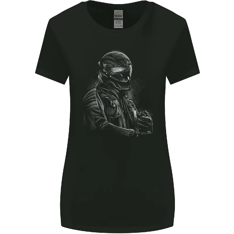 A Monochrome Biker Motorcycle Motorbike Womens Wider Cut T-Shirt Polka Dot Checkered Tartan