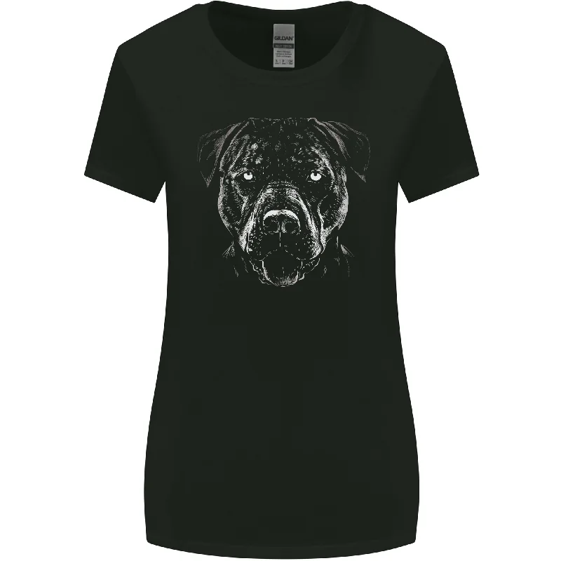 A Monochrome Pitbull Dog Womens Wider Cut T-Shirt Asymmetrical Pockets Print