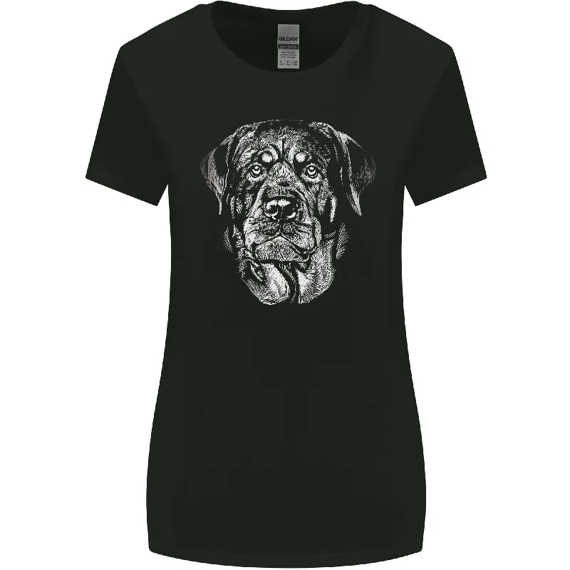 A Monochrome Rottweiler Dog Womens Wider Cut T-Shirt Zippered Buttoned Snapped