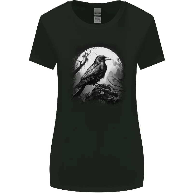 A Moonlit Raven Vikings Fantasy Mythology Crow Womens Wider Cut T-Shirt Chenille Blend Fleece Blend Nylon Blend