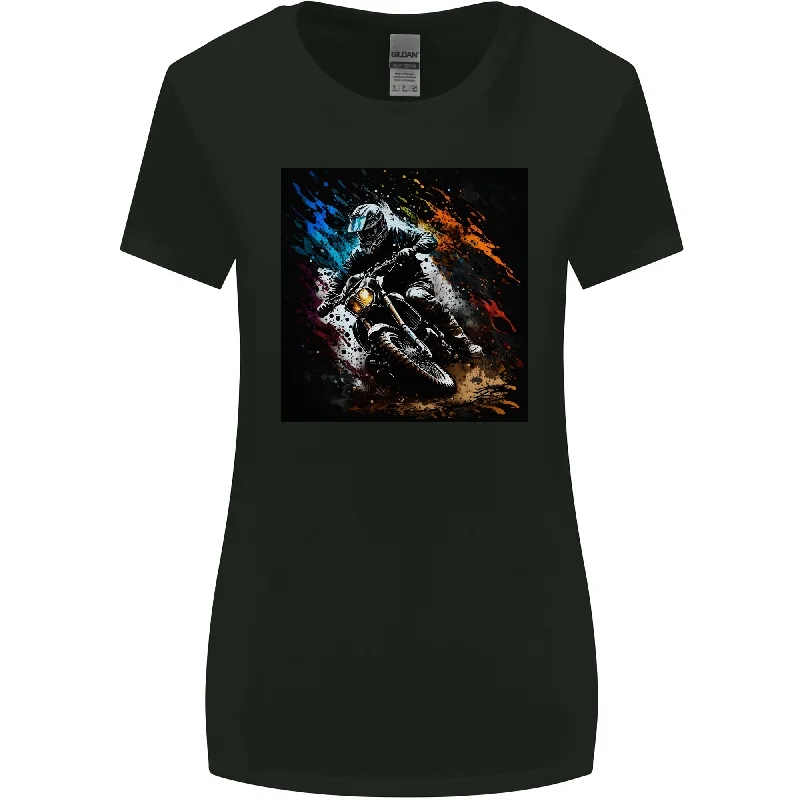 A Motocross Illustration MotoX Dirt Bike Motorsports Womens Wider Cut T-Shirt Satin Fabric Silk Fabric Chiffon Fabric