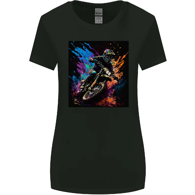 A Motocross Rider MotoX Dirt Bike Motorsports Womens Wider Cut T-Shirt Solid Print Embellished