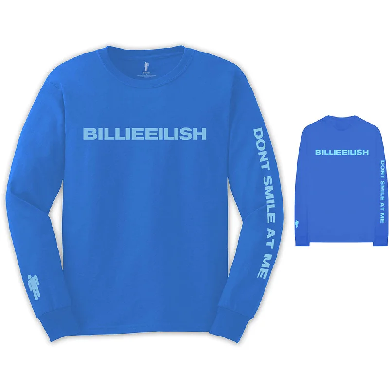 Billie Eilish Unisex Long Sleeved T-Shirt: Smile (Back & Arm Print) Zippered Front Buttoned Front Snap Front Billie Eilish Unisex Long Sleeved T-Shirt: Smile (Back & Arm Print) Zippered Front Buttoned Front Snap Front