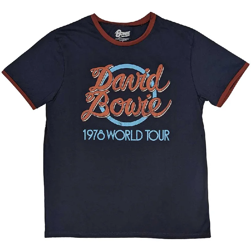 David Bowie | Official Band Ringer T-Shirt | 1978 World Tour Chenille Fabric Brocade Fabric Lace Fabric