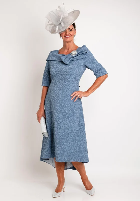 Cassandra Embellished Broch Bateau Neckline Midi Dress, Ocean Blue Elegant Lace Trim Midi Dress Cassandra Embellished Broch Bateau Neckline Midi Dress, Ocean Blue Elegant Lace Trim Midi Dress