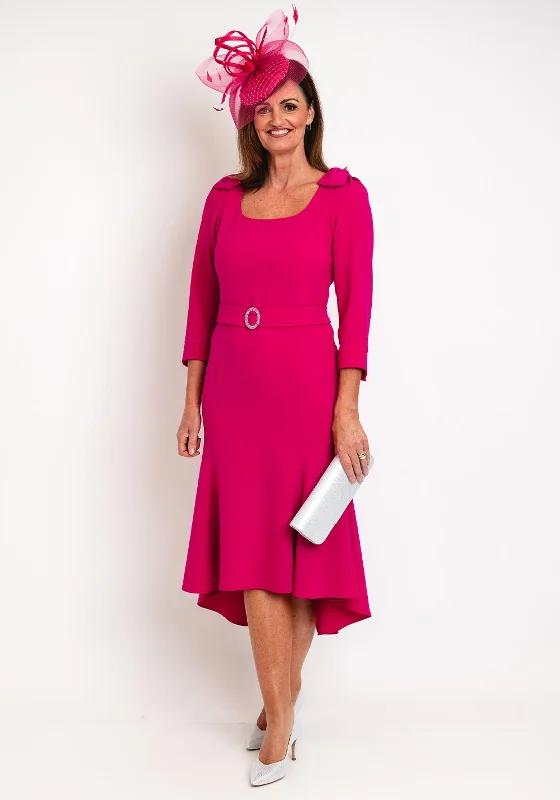 Claudia C Maxima Embellished Belted Wasit Midi Dress, Fuchsia Chic Floral Print Midi Dress Claudia C Maxima Embellished Belted Wasit Midi Dress, Fuchsia Chic Floral Print Midi Dress