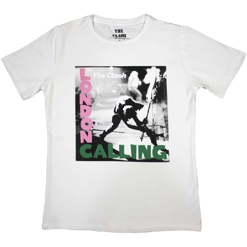 The Clash | Official Band Ladies T-Shirt | London Calling white Denim Fabric Leather Fabric Suede Fabric