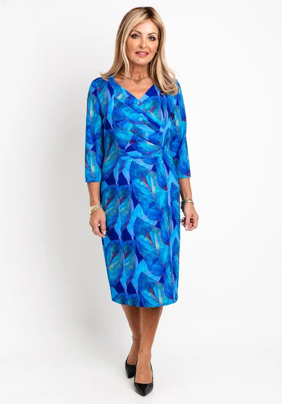 Coco Doll Pleated Chest Detail Print Midi Dress, Blue Elegant Maxi-Midi Hybrid Dress Coco Doll Pleated Chest Detail Print Midi Dress, Blue Elegant Maxi-Midi Hybrid Dress