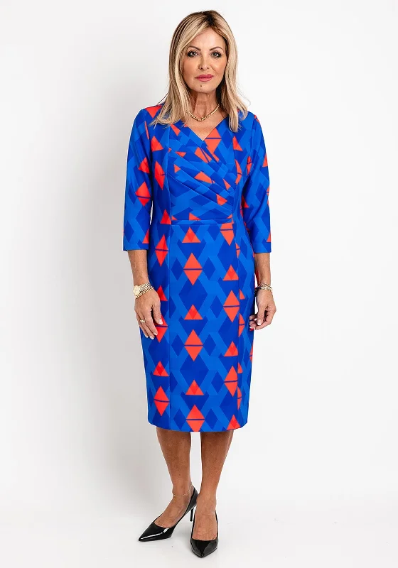 Coco Doll Pleated Chest Detail Print Midi Dress, Royal Blue Elegant Pleated Detail Midi Dress Coco Doll Pleated Chest Detail Print Midi Dress, Royal Blue Elegant Pleated Detail Midi Dress