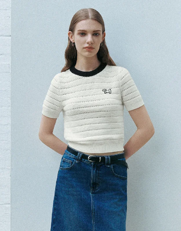 Crew Neck Knitted T-Shirt Zippered Buttoned Snapped