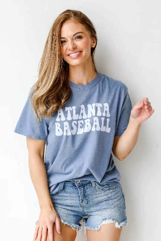 Denim Atlanta Baseball Graphic Tee Chenille Blend Fleece Blend Nylon Blend