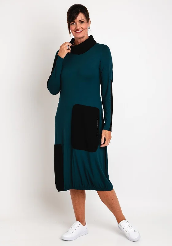Elsewhere Flores Patch Design Jersey Midi Dress, Peacock Stylish Long Sleeve Floral Midi Dress Elsewhere Flores Patch Design Jersey Midi Dress, Peacock Stylish Long Sleeve Floral Midi Dress