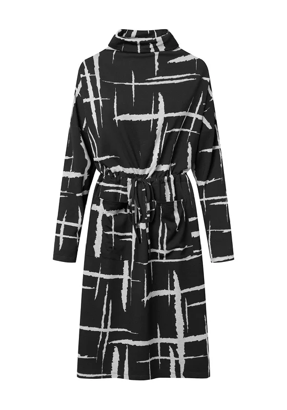 Elsewhere Marau Drawstring Waist Bold Print Midi Dress, Black Cozy Tie-Dye Midi Dress Elsewhere Marau Drawstring Waist Bold Print Midi Dress, Black Cozy Tie-Dye Midi Dress