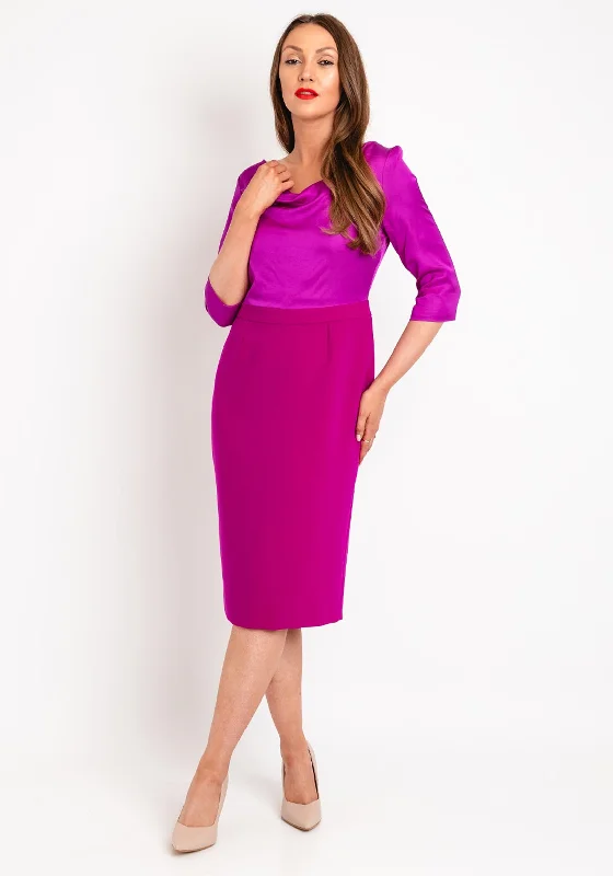 Fee G Sylvie Drape Neck Contrasting Pencil Midi Dress, Magenta Cozy Wide Strap Midi Dress Fee G Sylvie Drape Neck Contrasting Pencil Midi Dress, Magenta Cozy Wide Strap Midi Dress