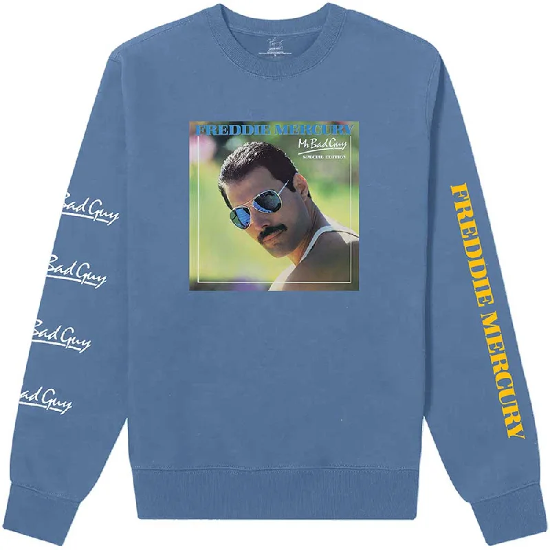 Freddie Mercury Unisex Long Sleeve T-Shirt: Mr Bad Guy (Sleeve Print) Boxy Fit Fitted Loose Freddie Mercury Unisex Long Sleeve T-Shirt: Mr Bad Guy (Sleeve Print) Boxy Fit Fitted Loose