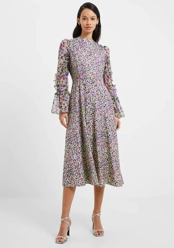 French Connection Alezzia Sheer Sleeve Floral Midi Dress, Sharp Green Cozy Wide Strap Midi Dress French Connection Alezzia Sheer Sleeve Floral Midi Dress, Sharp Green Cozy Wide Strap Midi Dress
