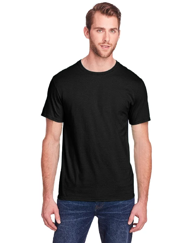 Fruit of the Loom Adult ICONIC T-Shirt | Black Ink Ribbed T-Shirt High Neck Heavyweight