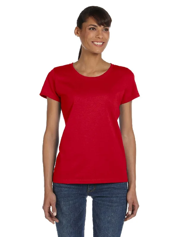 Fruit of the Loom Ladies Heavy Cotton T-Shirt | True Red Print Jacquard Patchwork