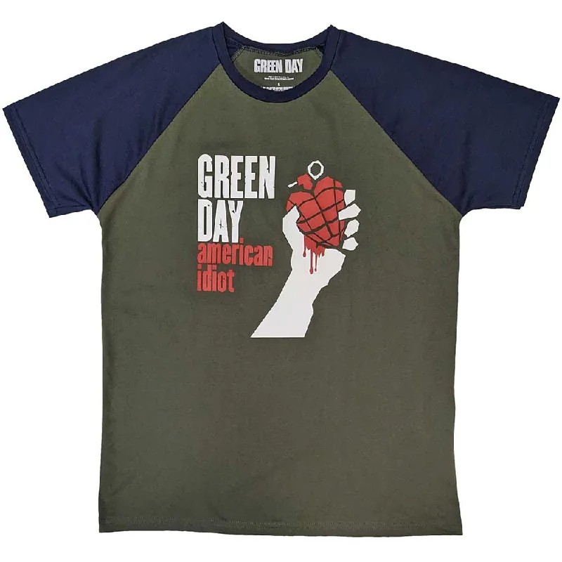 Green Day | Official Band Raglan T-Shirt | American Idiot Fitted T-Shirt Seamless Stretchy Green Day | Official Band Raglan T-Shirt | American Idiot Fitted T-Shirt Seamless Stretchy