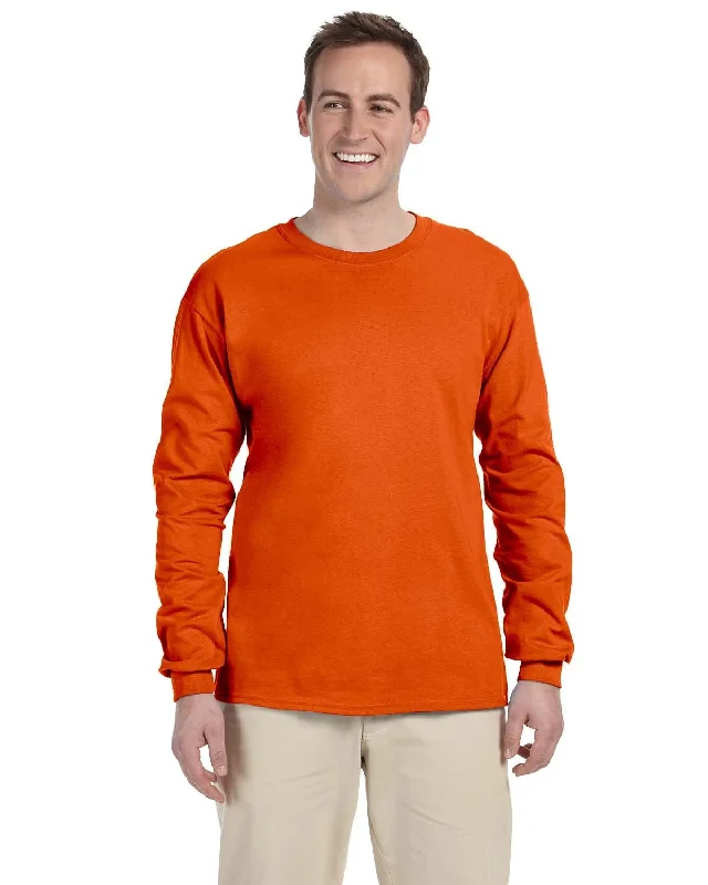 Gildan Ultra Cotton Heavyweight Long Sleeve T-Shirt | Orange Embroidered Appliqued Beaded