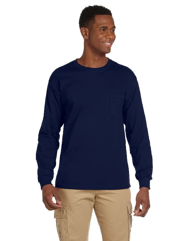 Gildan Ultra Cotton Long Sleeve Pocket T-Shirt | Navy Chenille Blend Fleece Blend Nylon Blend