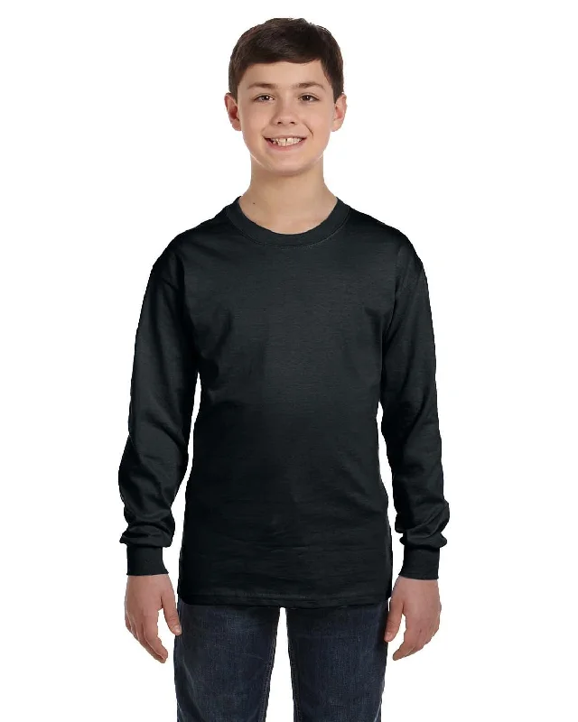 Gildan Youth Heavy Cotton Long Sleeve T-Shirt | Black Mesh Blend Leather Blend Suede Blend