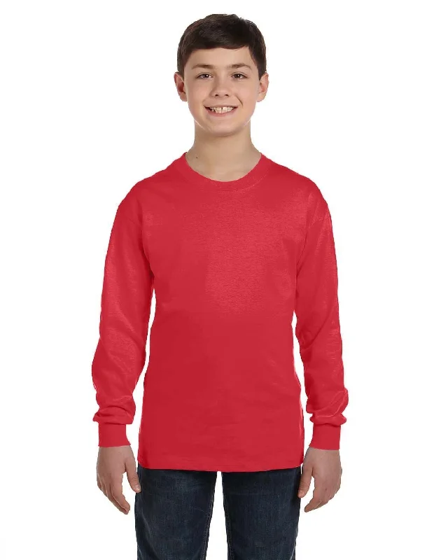 Gildan Youth Heavy Cotton Long Sleeve T-Shirt | Red Fashionable Trendy Casual