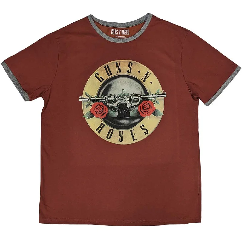 Guns N' Roses | Official Band Ringer T-Shirt | Classic Logo Knit Fabric Woven Fabric Fleece Fabric