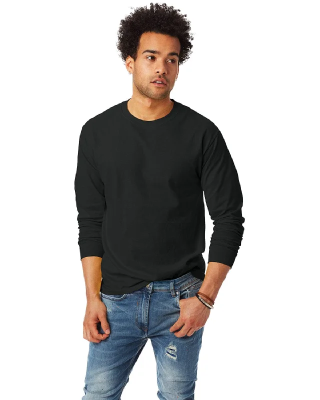 Hanes Tagless ComfortSoft Long Sleeve T-Shirt | Black Fleece Nylon Spandex