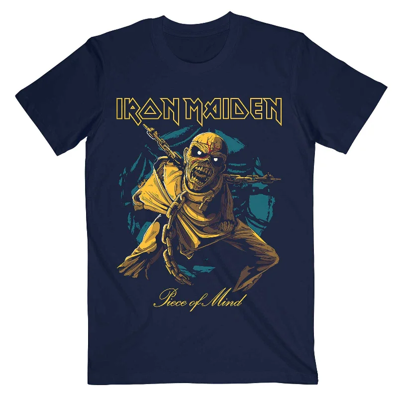 Iron Maiden | Official Band T-Shirt | Piece of Mind Gold Eddie Cashmere Blend Cotton Blend Poly Blend Iron Maiden | Official Band T-Shirt | Piece of Mind Gold Eddie Cashmere Blend Cotton Blend Poly Blend