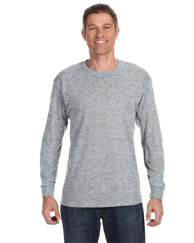 Jerzees DRI-POWER ACTIVE Long Sleeve T-Shirt | Athletic Heather Ribbed Striped Patterned