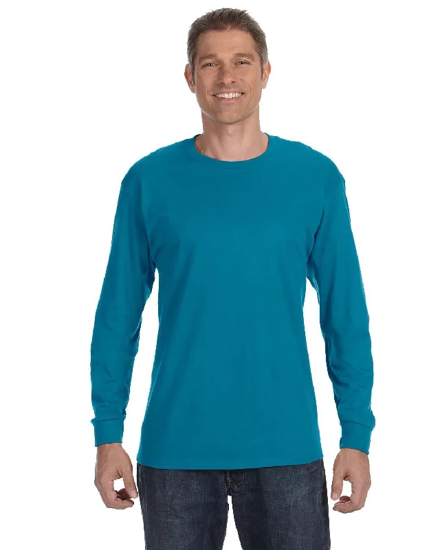 Jerzees DRI-POWER ACTIVE Long Sleeve T-Shirt | California Blue Collared T-Shirt Boat Neck A-Line