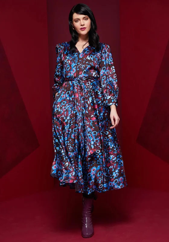 Kate Cooper Abstract Print Satin A-Line Midi Dress, French Blue Comfortable Fit-and-Flare Midi Dress Kate Cooper Abstract Print Satin A-Line Midi Dress, French Blue Comfortable Fit-and-Flare Midi Dress