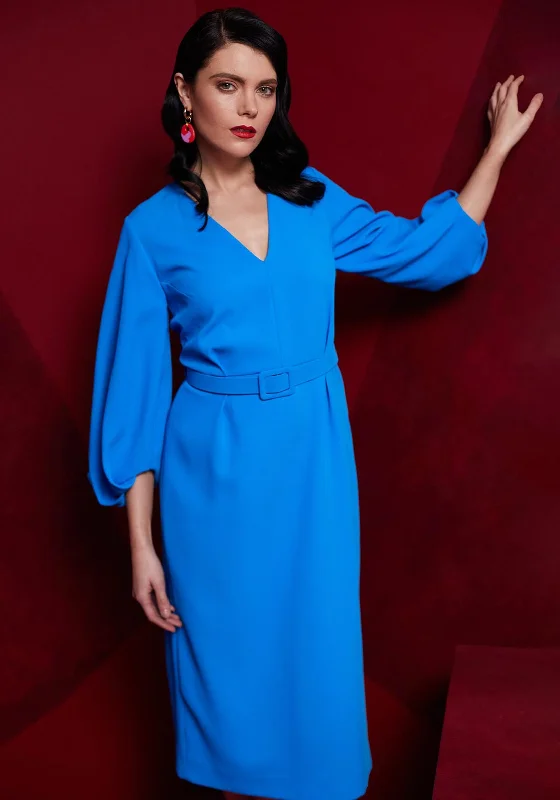 Kate Cooper Belted Waist Straight Midi Dress, French Blue Elegant Sleeveless Midi Dress Kate Cooper Belted Waist Straight Midi Dress, French Blue Elegant Sleeveless Midi Dress