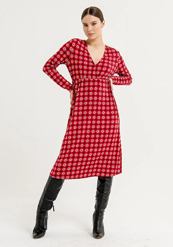 Surkana Floral Print Drawstring Waist Midi Dress, Red Stylish Button-Down Midi Dress Surkana Floral Print Drawstring Waist Midi Dress, Red Stylish Button-Down Midi Dress