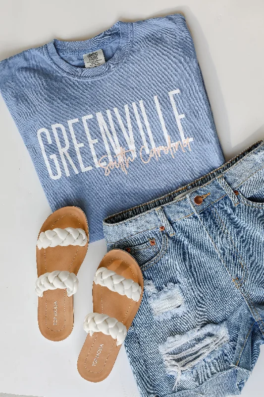 Light Blue Greenville South Carolina Script Tee Fitted T-Shirt Seamless Stretchy