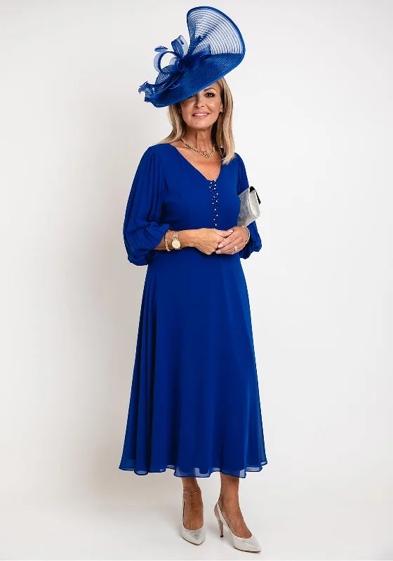Lizabella Pleated Chiffon Sleeve Midi Dress, Royal Blue Elegant Maxi-Midi Hybrid Dress Lizabella Pleated Chiffon Sleeve Midi Dress, Royal Blue Elegant Maxi-Midi Hybrid Dress