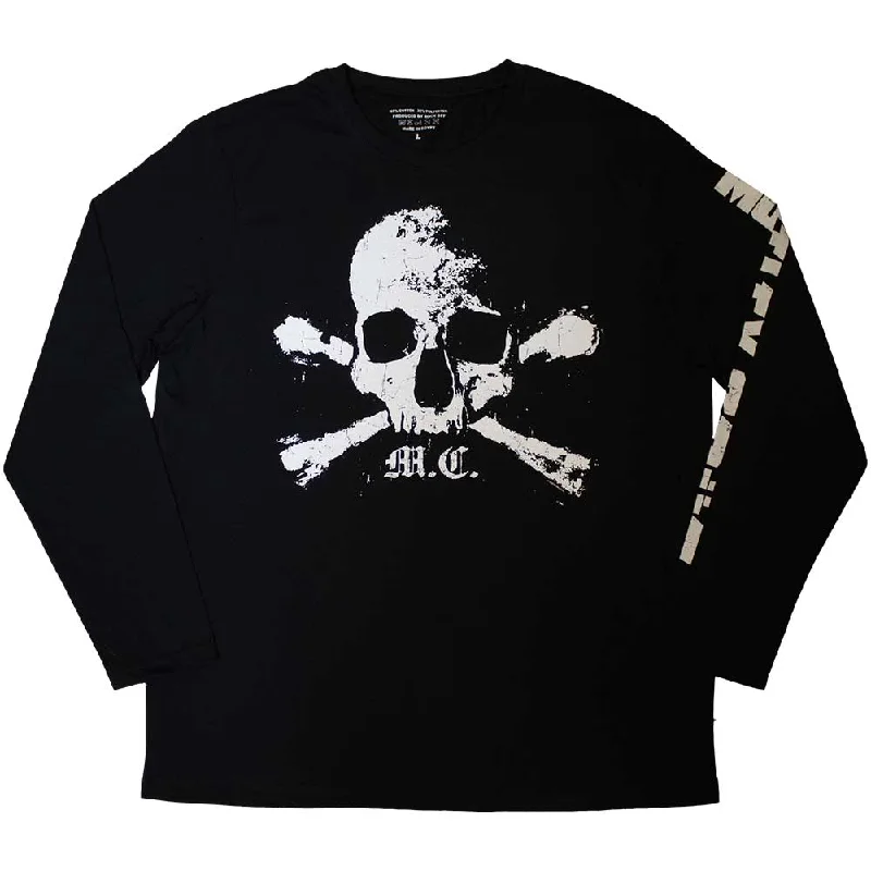 Motley Crue| Official Band Long Sleeve T-Shirt | Orbit Skull (Sleeve Print) Collared Crew Neck Turtle Neck