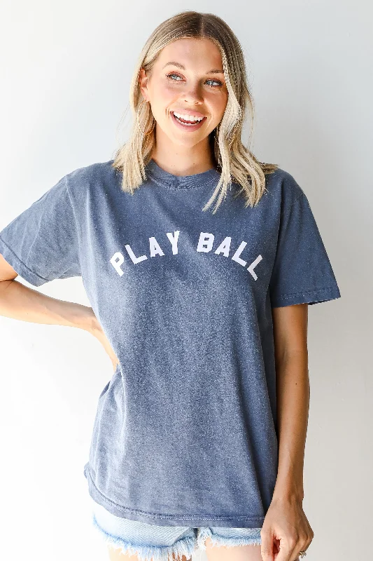 Navy Play Ball Graphic Tee Cashmere Blend Cotton Blend Poly Blend