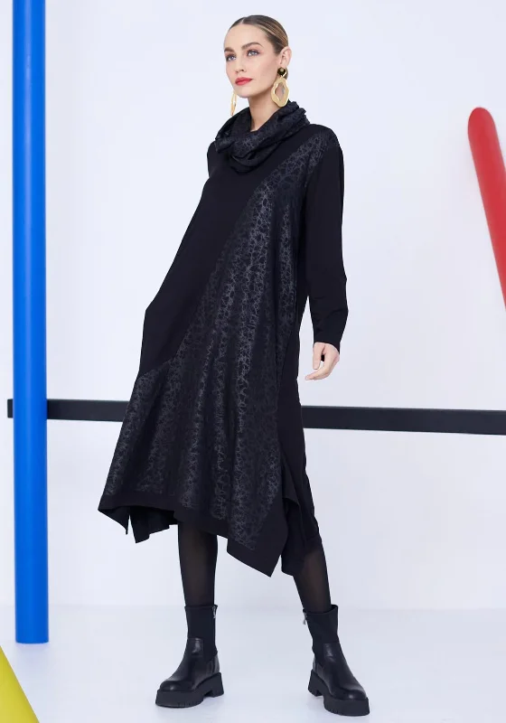 Naya Leather Print Midi Dress, Black Comfortable Draped Midi Dress